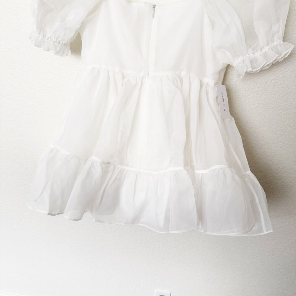 [Selkie] Ivory The Martini Dress Mini Ruffle Puff Sleeve Square Neck NWT Size XL - Picture 5 of 12